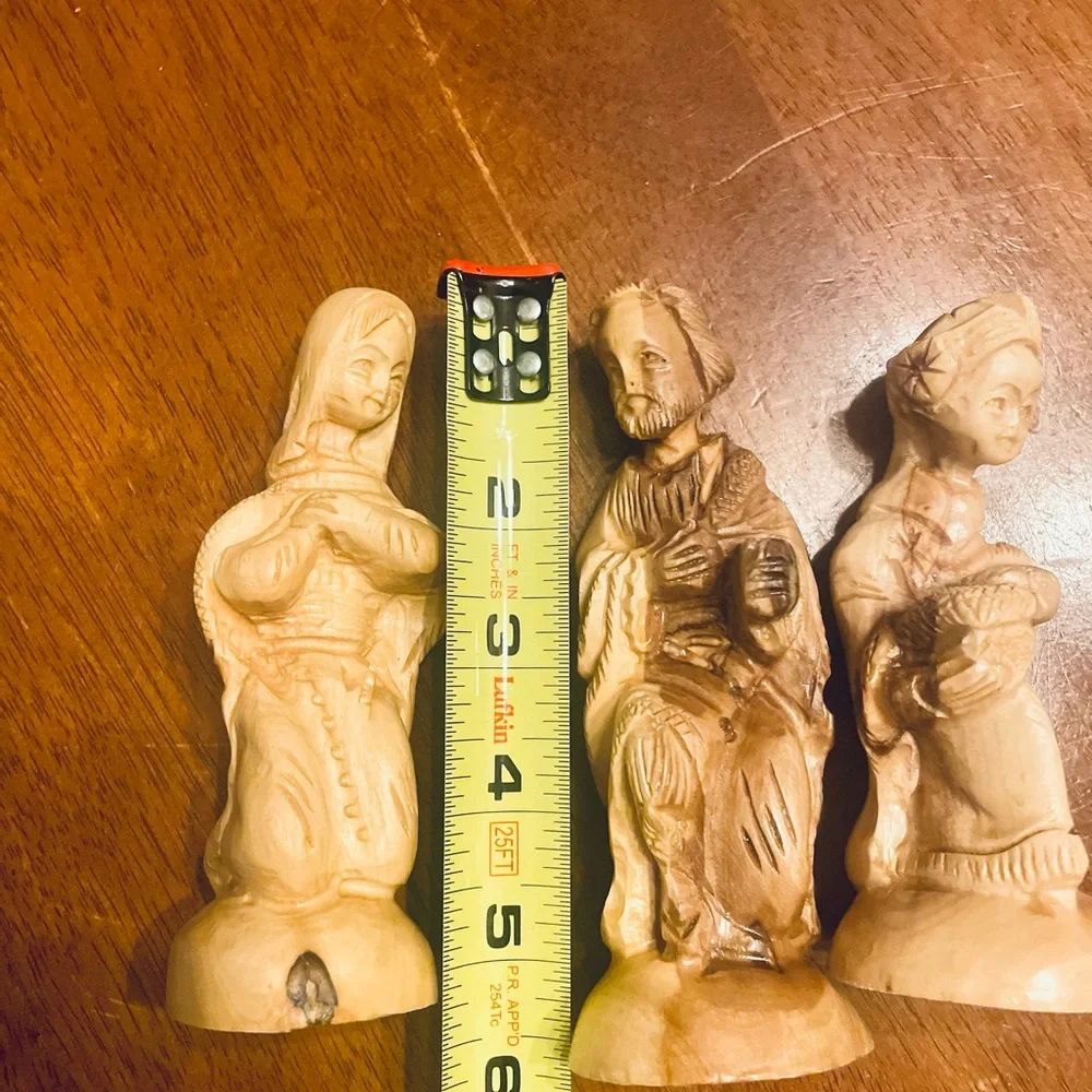 3 Vintage Hand Carved Olive Wood Statues - Picture 6 of 6